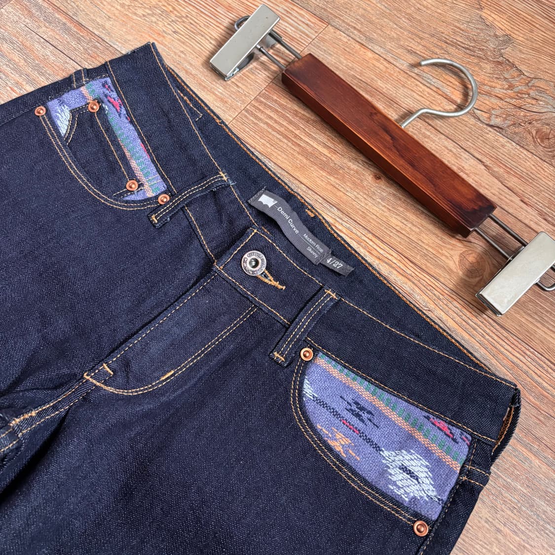 리바이스 27 스키니진 보헤미안 히피 패턴 슬림 진청 스판 데님 상품이미지7