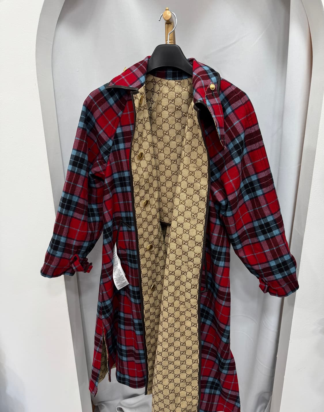 백화점판 구찌 GG 체크 리버서블 코트 36사이즈  상품이미지2