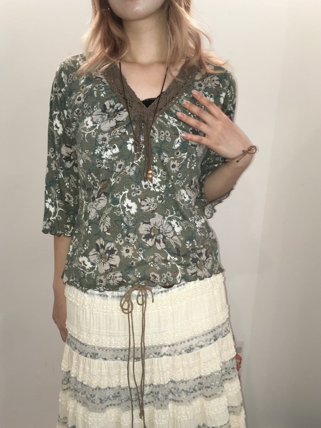 jpn vintage olive floral t shirt 상품이미지4