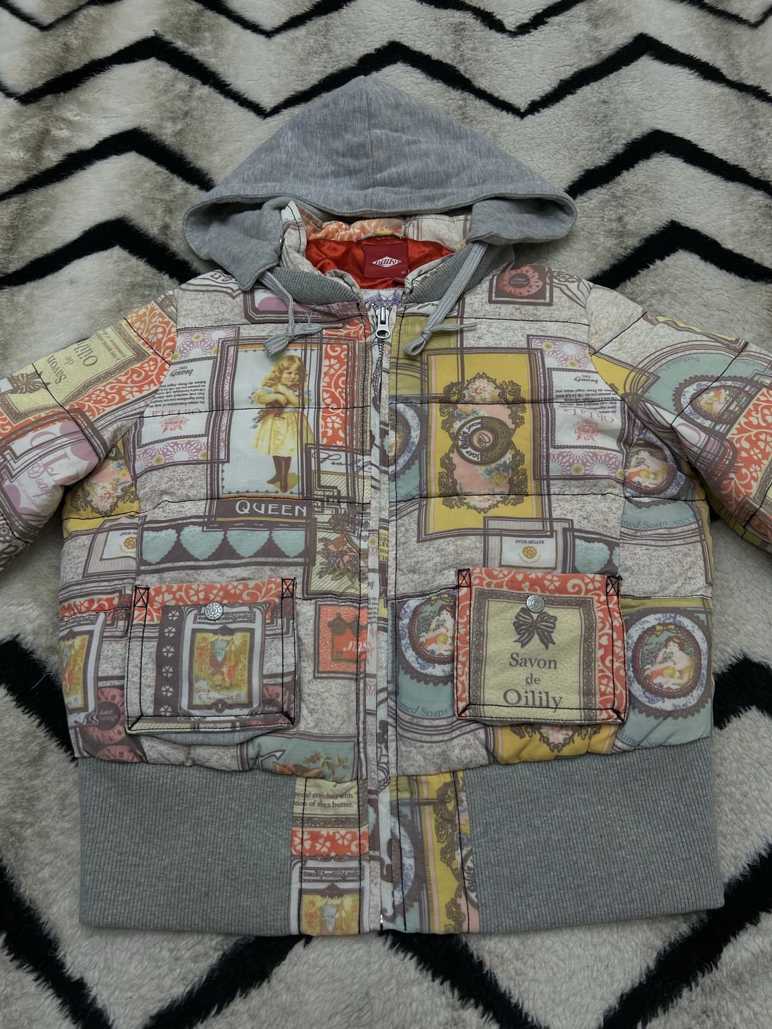 [36]오일릴리 후드 푸퍼 숏 패턴 패딩 상품이미지3