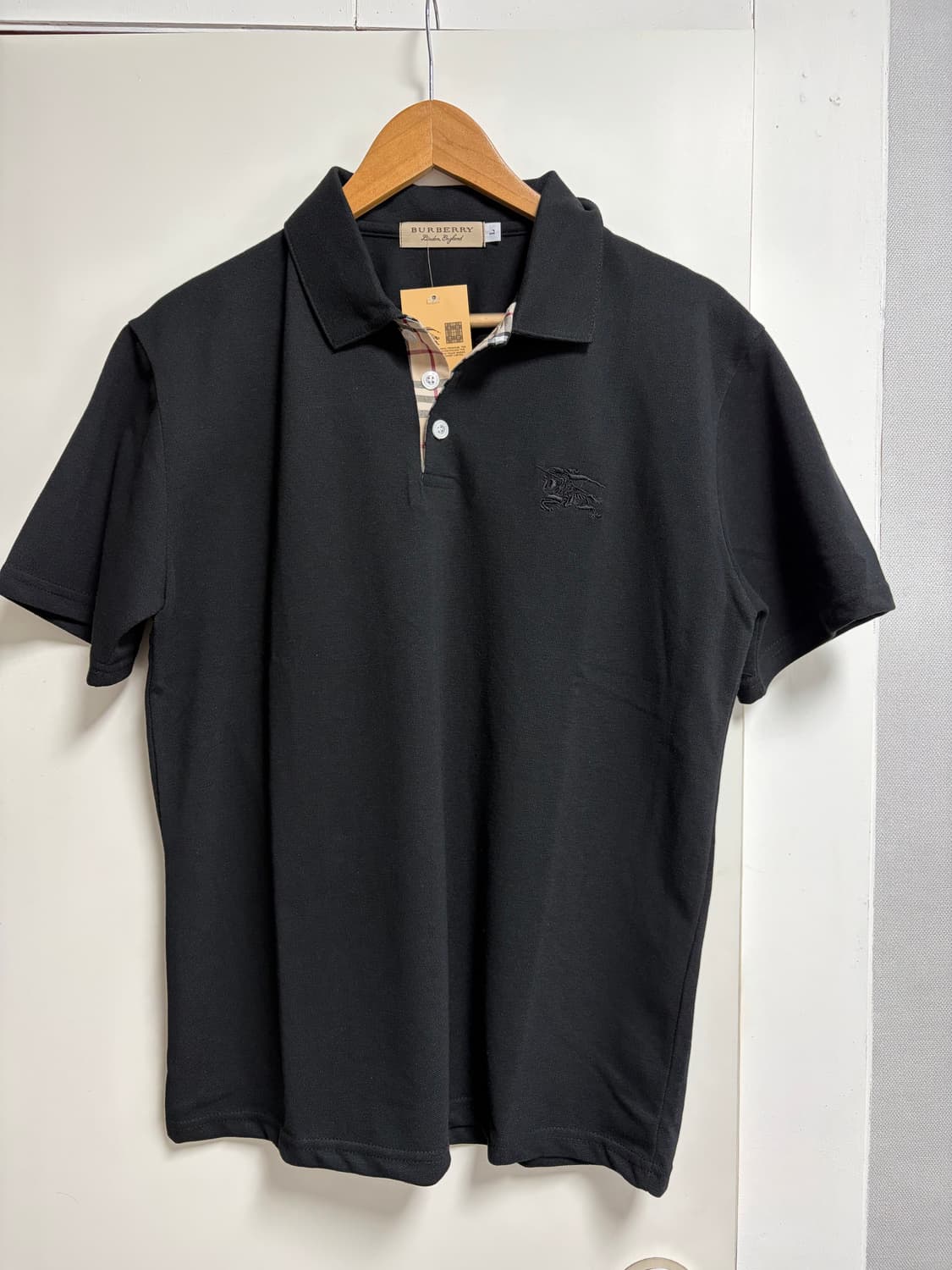 체크 버버리 반팔 카라티 빈티지 스타일 블랙 L사이즈 상품이미지1