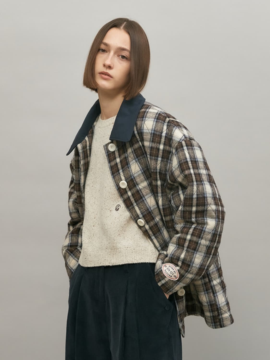 EN OR 엔오르 체크 퀼팅 자켓 브라운(F) 상품이미지1