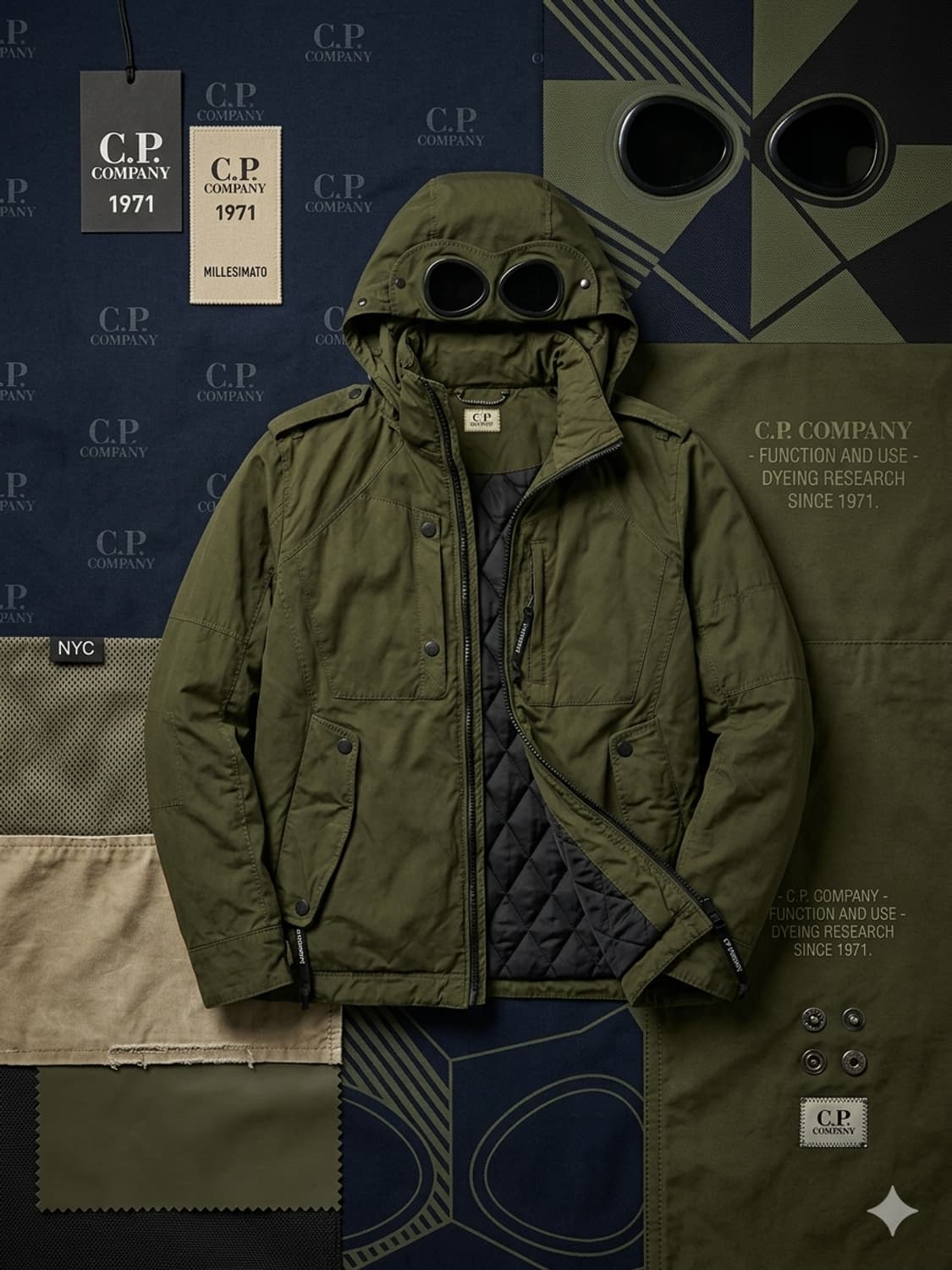 [국내정품] CP 컴퍼니 고글 후드 퀼팅 라이너 재킷 (카키/100) 상품이미지2