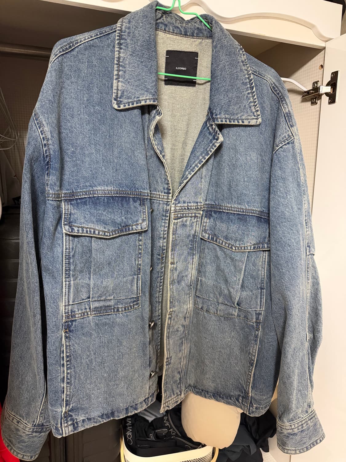 일꼬르소 블루 오버핏 오픈카라 데님 트러커 110사이즈 상품이미지1