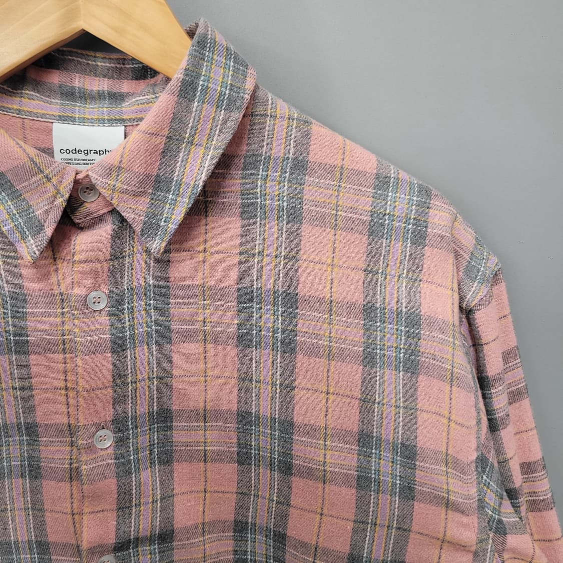 Codegraphy 코드그라피 오버핏 체크 셔츠 핑크 상품이미지3