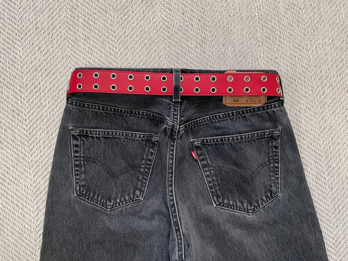 Levis 리바이스 더블 아일렛 실버버클 레더 벨트 상품이미지5
