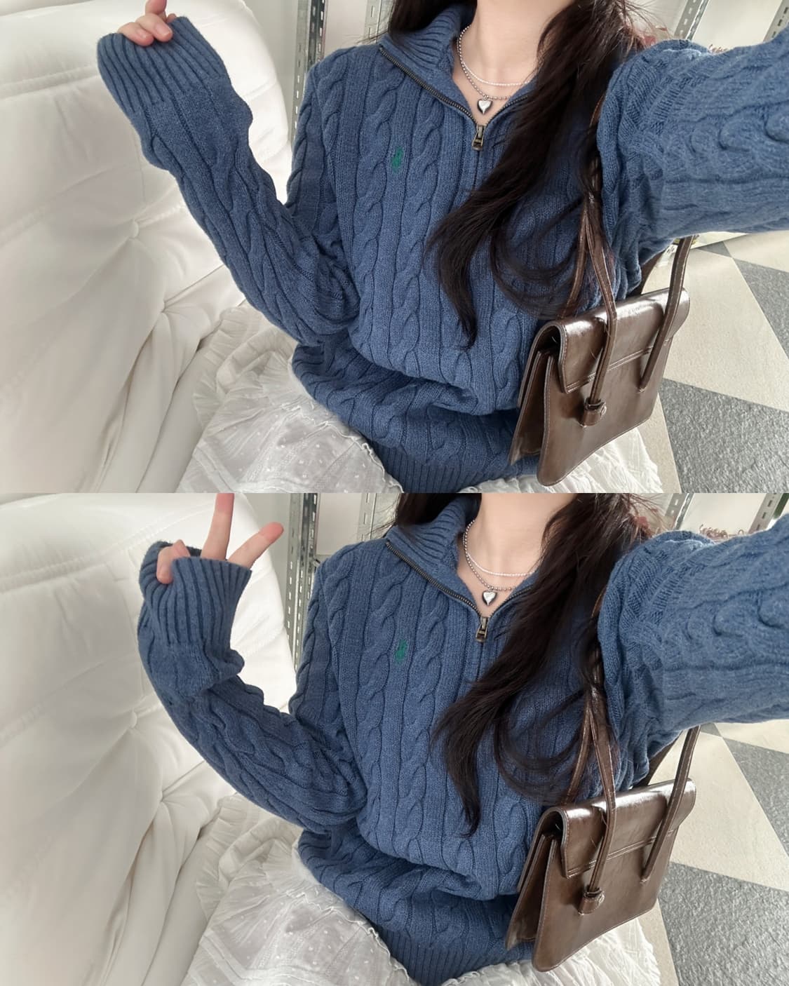 폴로 랄프로렌 뮤트블루 케이블 니트 하프집업  상품이미지3