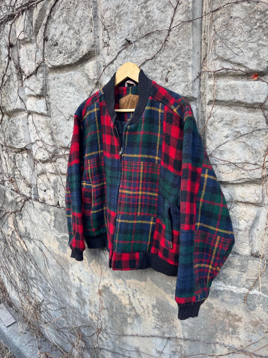 90s 울리치 빈티지 체크패턴 울 블루종 해링턴 자켓 상품이미지3