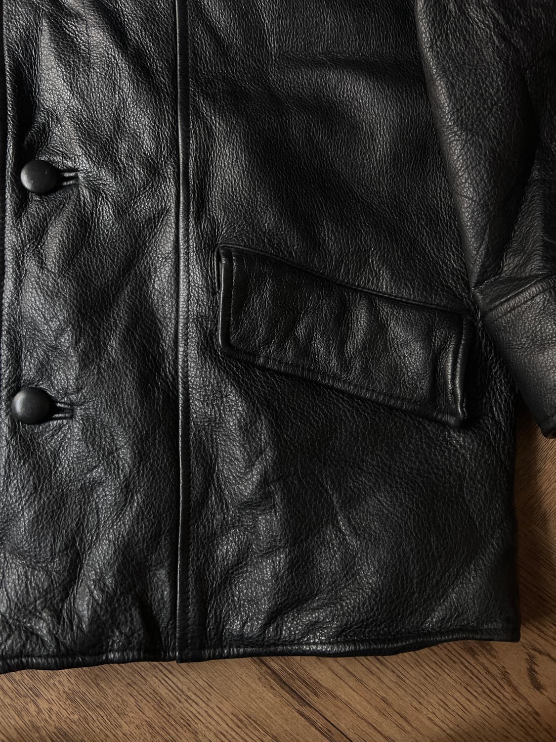 [M]USA 빈티지 퀼팅 라이닝 리얼 레더 블랙 카코트 상품이미지4