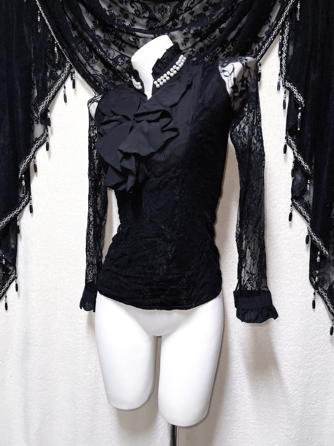 로맨틱고딕 고스로리 펑크 레이스 시스루 블라우스 로걀탑 오네갸루 공겜 상품이미지4