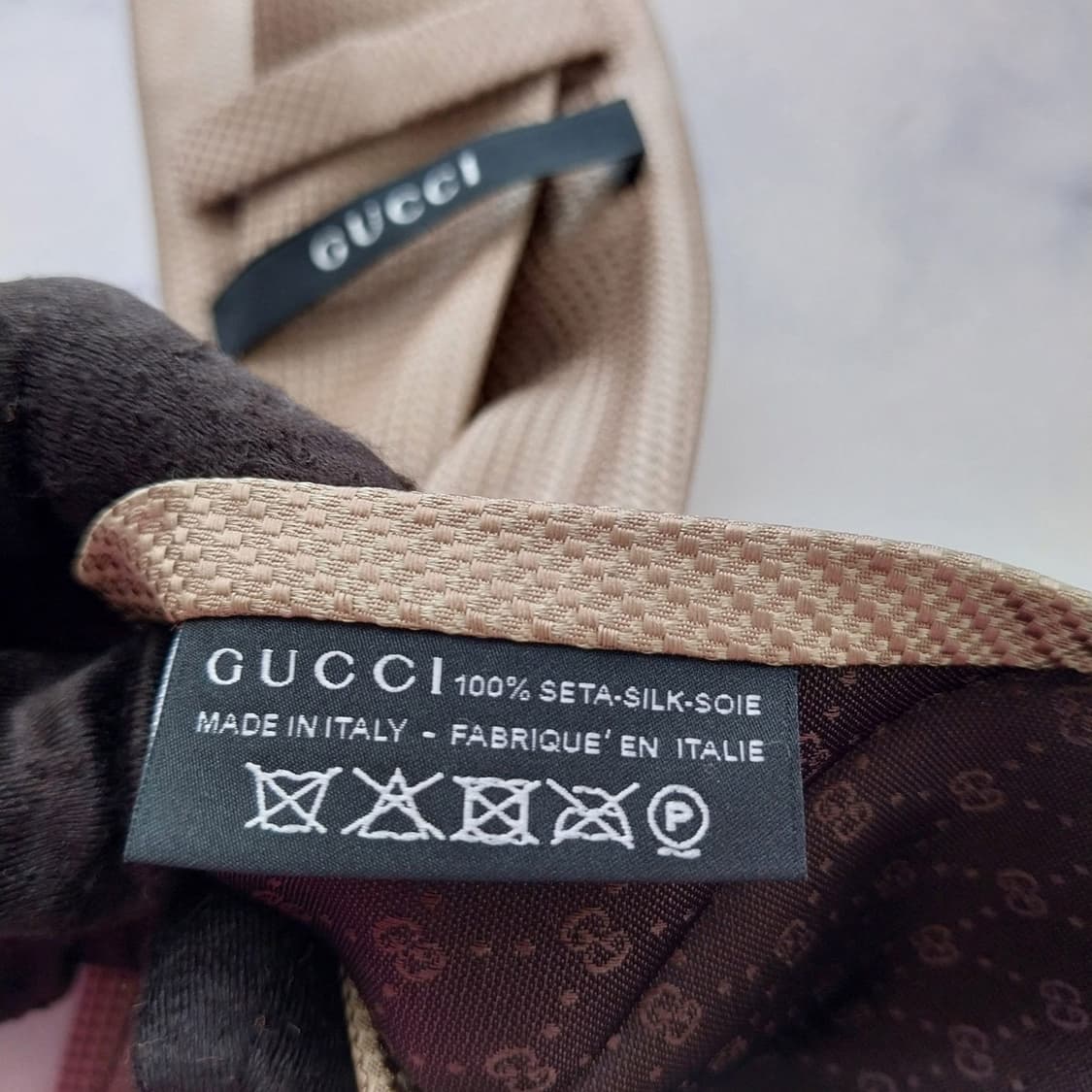 구찌 실크 진한 베이지 자카드 넥타이 8cm A+등급 K2552 상품이미지9