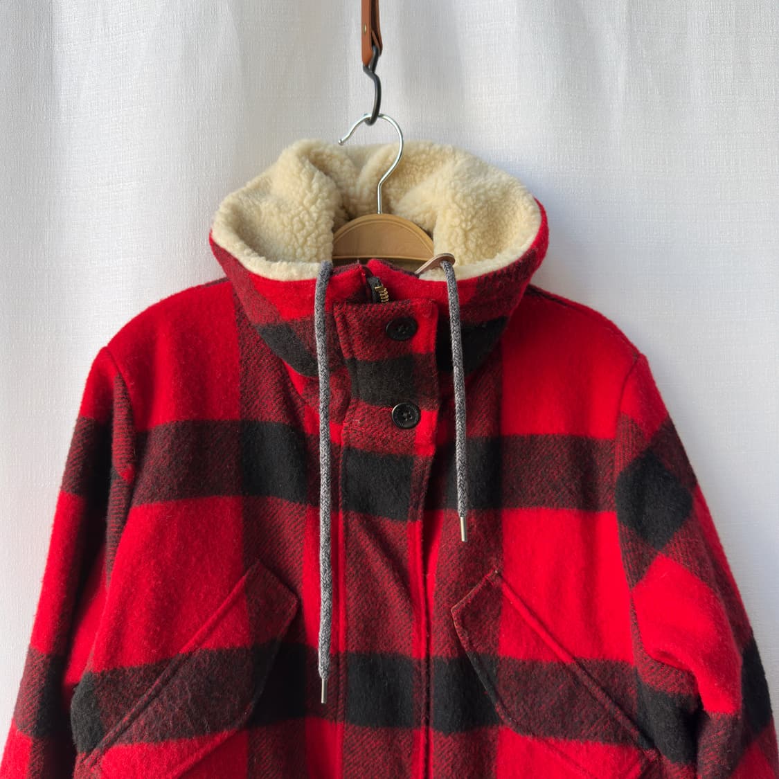 울리치 x 아베크롬비 체크 울 코트 레드 M 상품이미지7