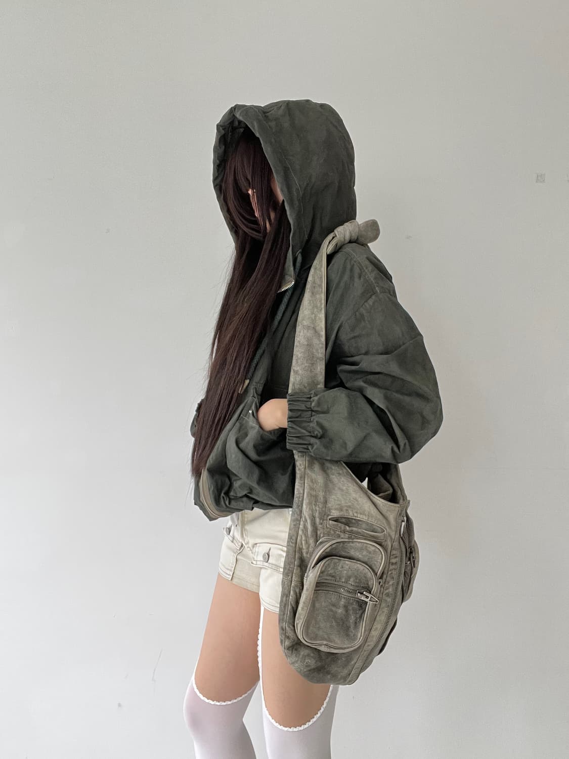 Khaki washing hoodie zip-up 상품이미지1