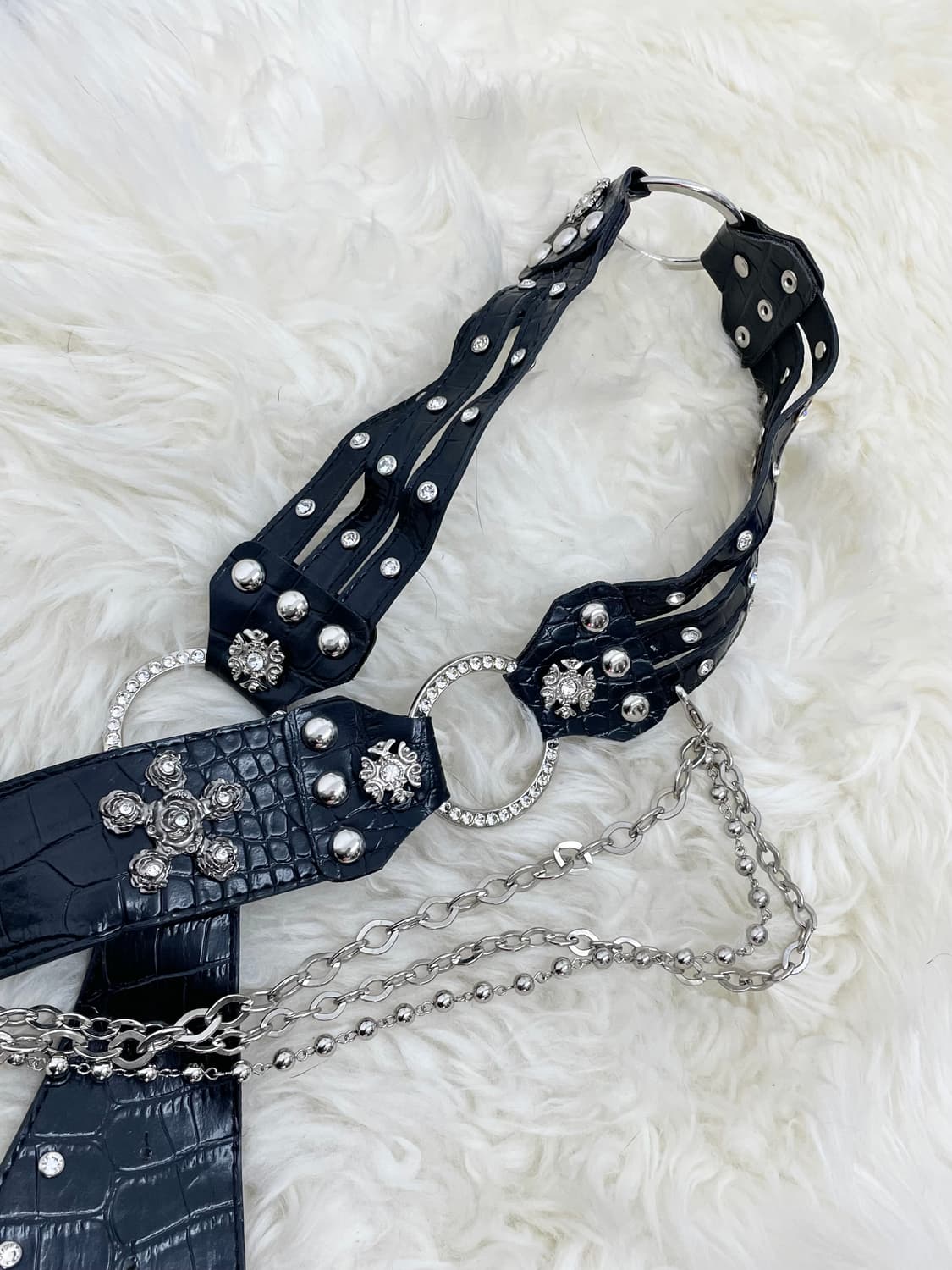 락시크 하트 큐빅 체인 레이어드 와이드 벨트 상품이미지5