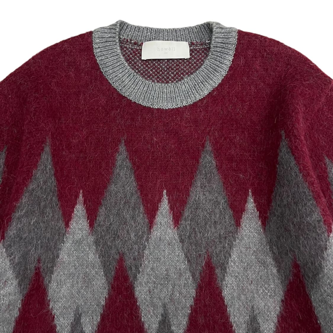 howell 버건디 배색 그레이 앙고라 아가일 니트 상품이미지4
