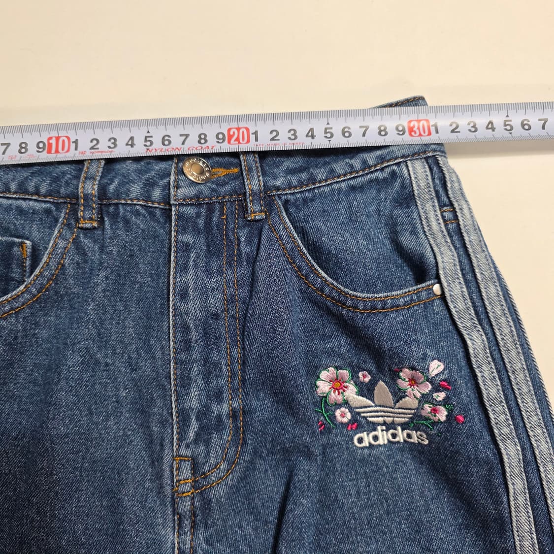1114 아디다스 삼선 데님 팬츠 꽃 자수 0 상품이미지6