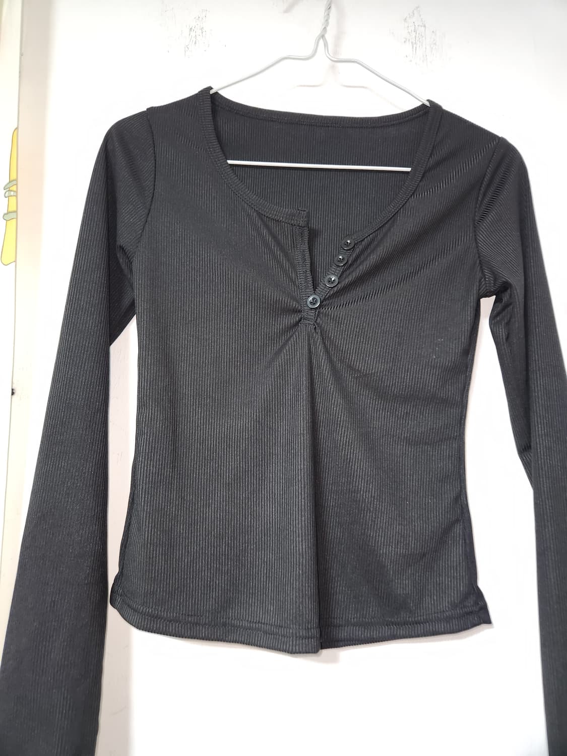 기장 짧은 블랙 골지 밀착 긴팔 티셔츠F(S) 상품이미지2