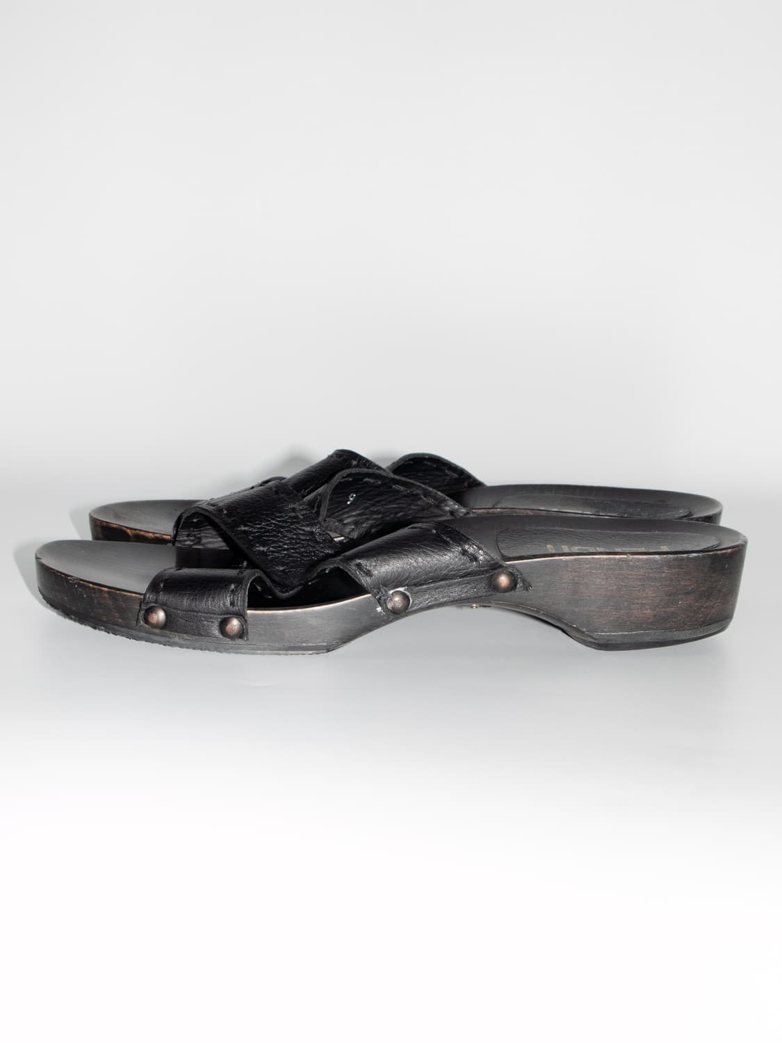 Leather Upper Wood-sole Clogs 상품이미지3
