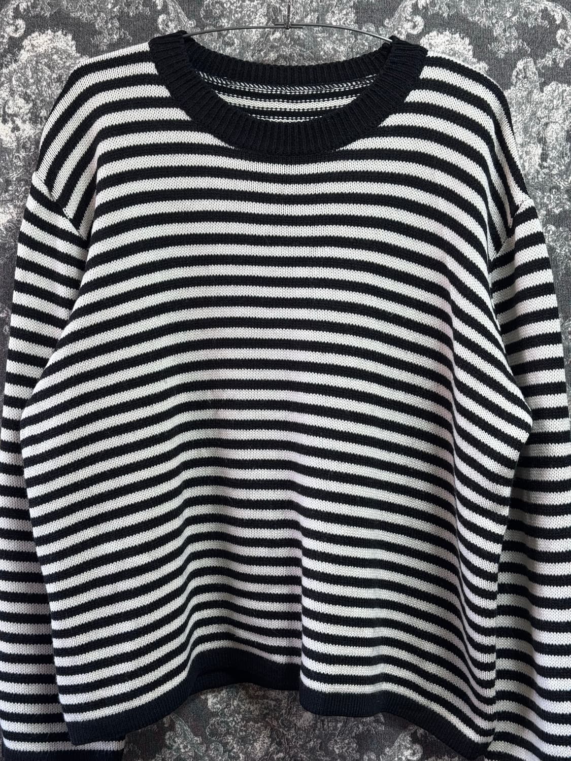 vintage 빈티지 크롭 스트라이프 니트 (블랙) 상품이미지3