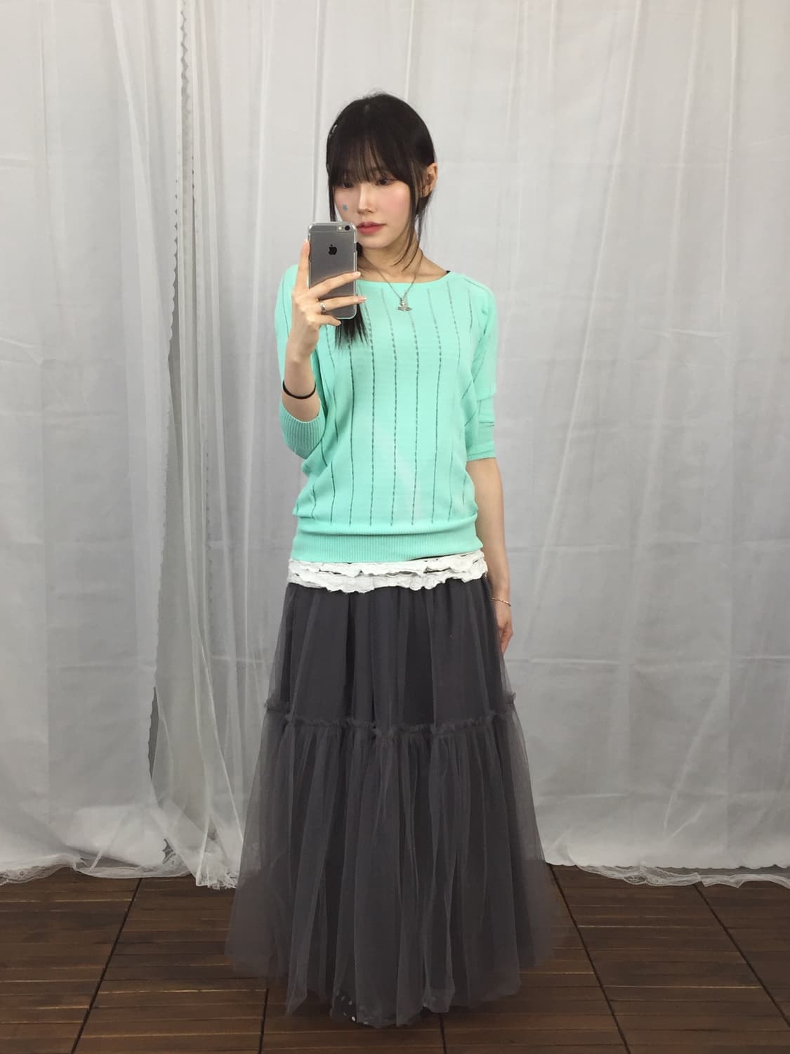Jpn Pink Love Mint Ribbed Knit Top 상품이미지1