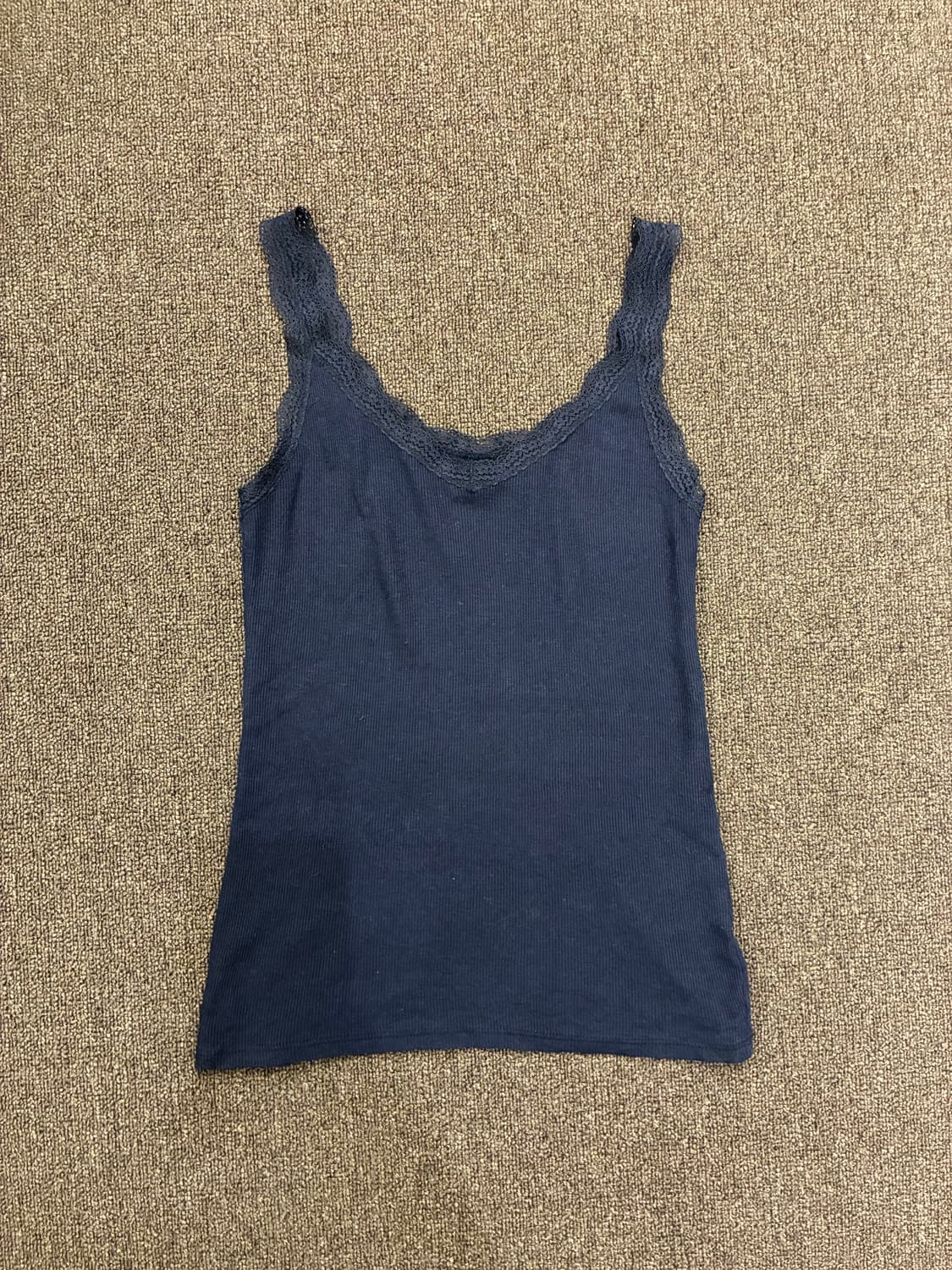 M)유니클로 일본 빈티지 레이스 디테일 남색 나시 슬리브리스 상품이미지3