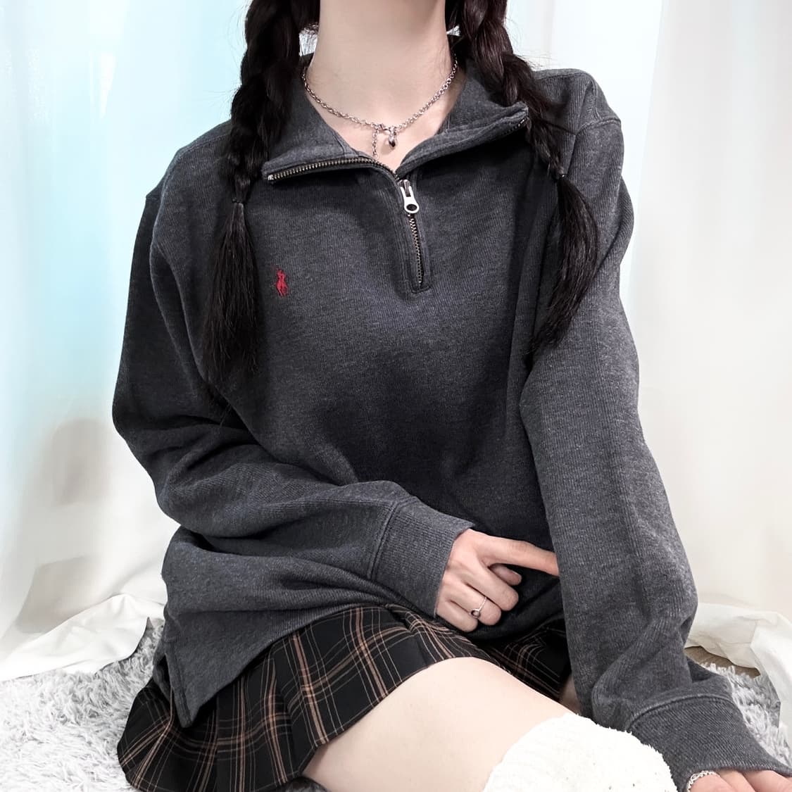 폴로 차콜 코튼 반집업 상품이미지3