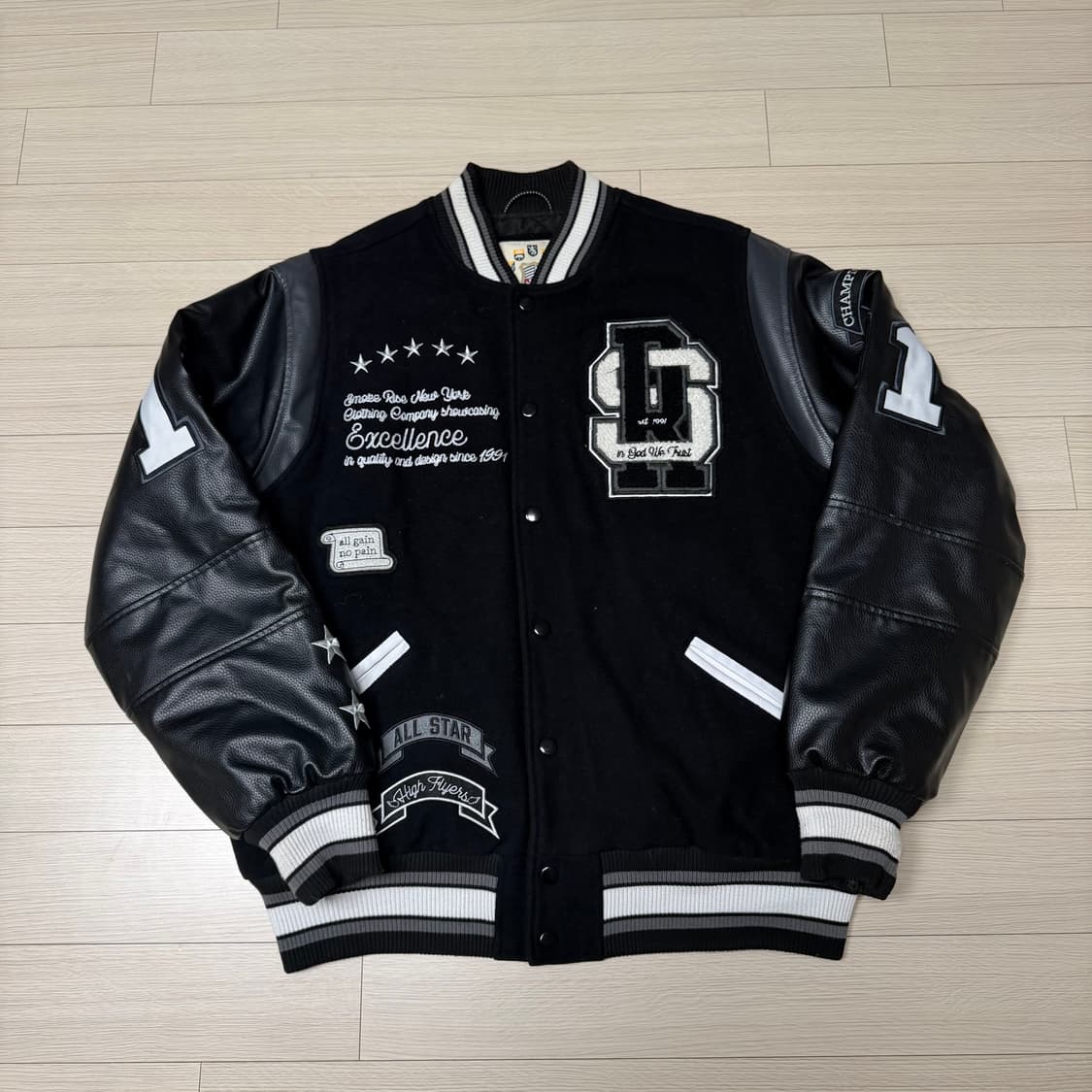 (XL) 스모크라이즈 패치워크 바시티 울 자켓 상품이미지2