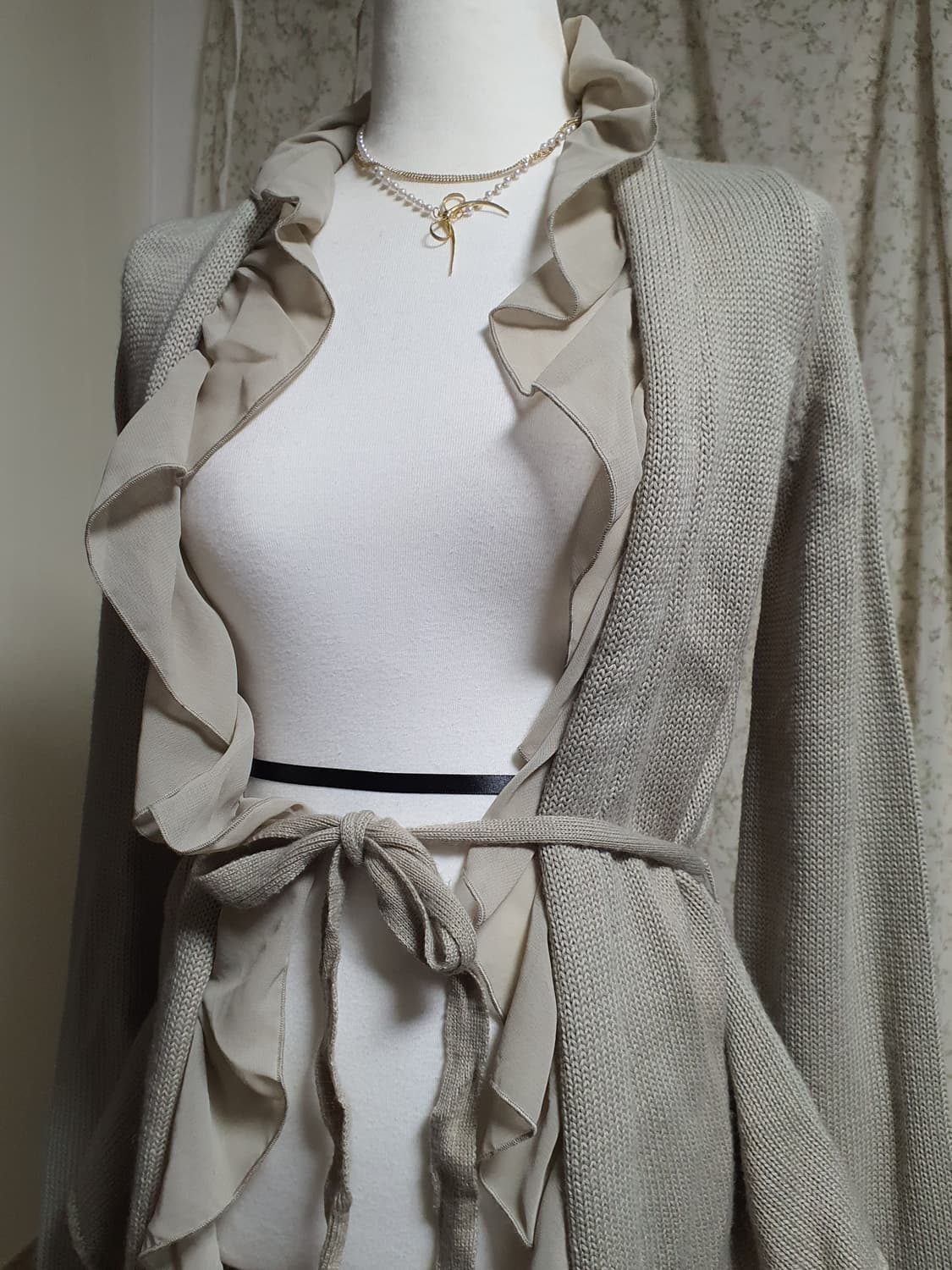 [갸루] 히메갸루 프릴 니트 가디건 베이지 에겐룩 상품이미지4