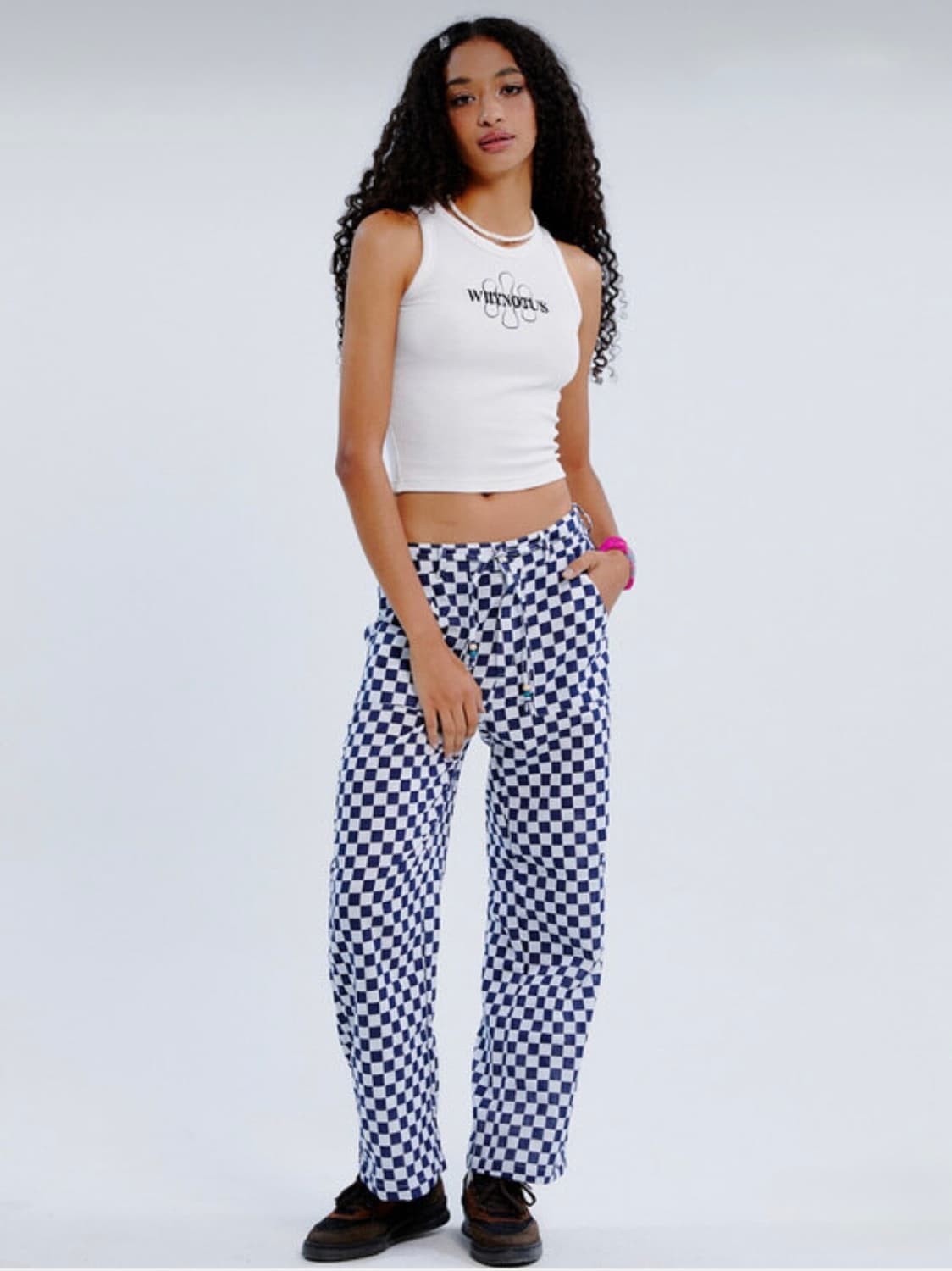 와이낫어스 체크보드 트루저 네이비 상품이미지4