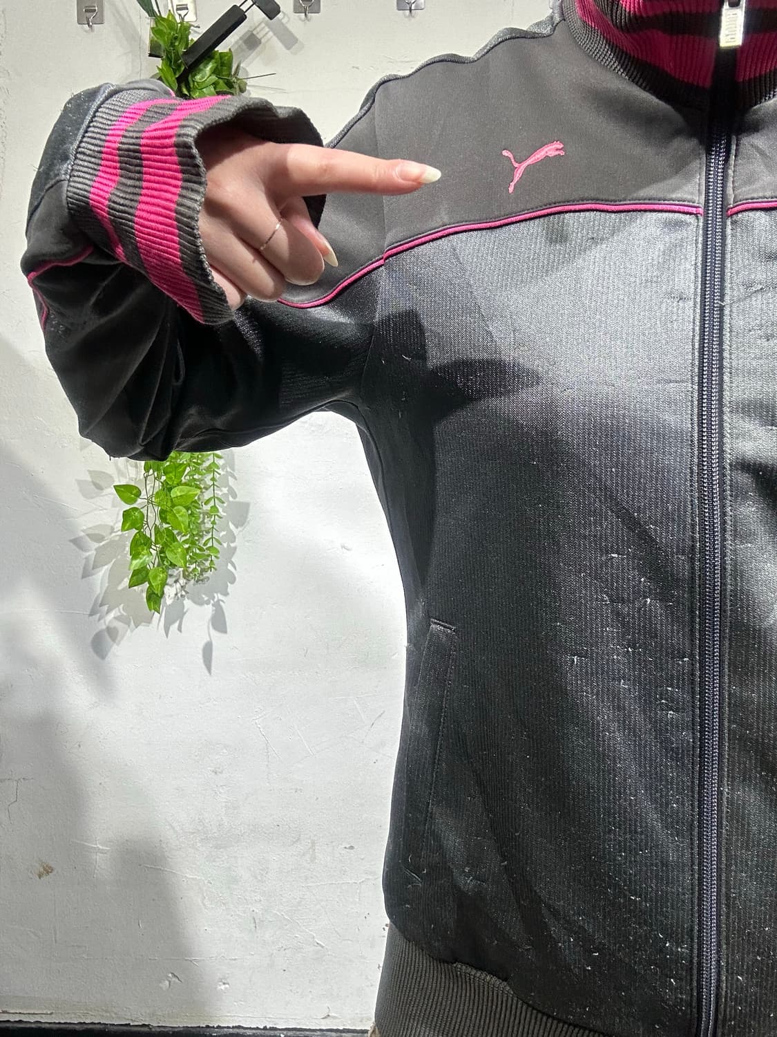 푸마 차콜 핑크 스몰 로고 트랙탑 져지 M 상품이미지4