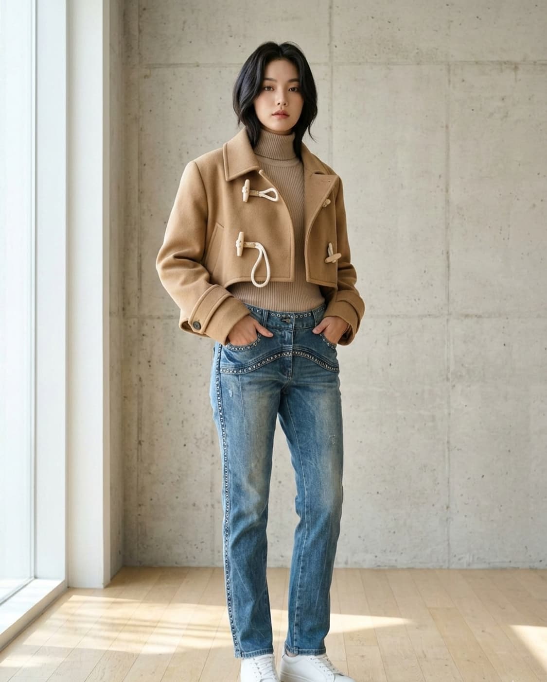 밤볼리나(BAMBOLINA) 크롭 토글 핸드메이드 코트 (카멜/베이지) 상품이미지9