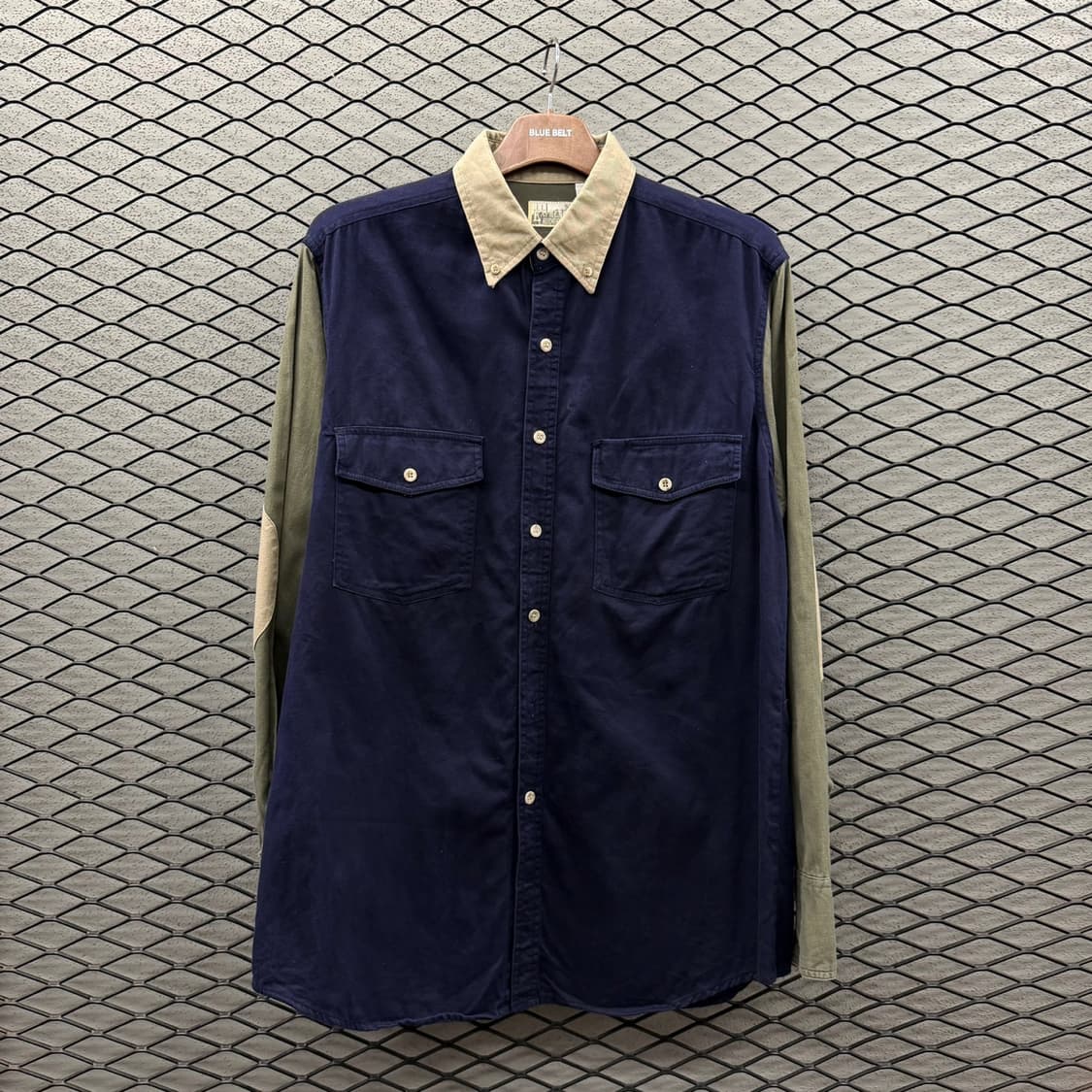 USA VINTAGE 컬러블럭 워크셔츠 배색 투포켓 엘보패치 디테일 상품이미지2
