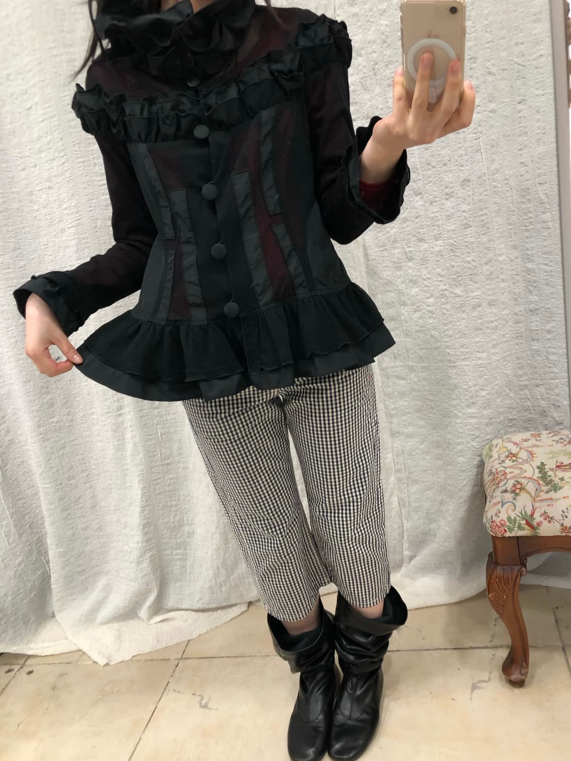 ruffle black sheer jacket 상품이미지5