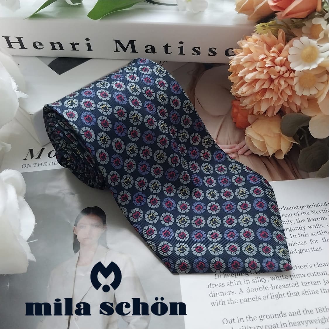 밀라숀 실크 네이비 마이크로 기하 패턴 넥타이 9cm A+등급 K1784 상품이미지2