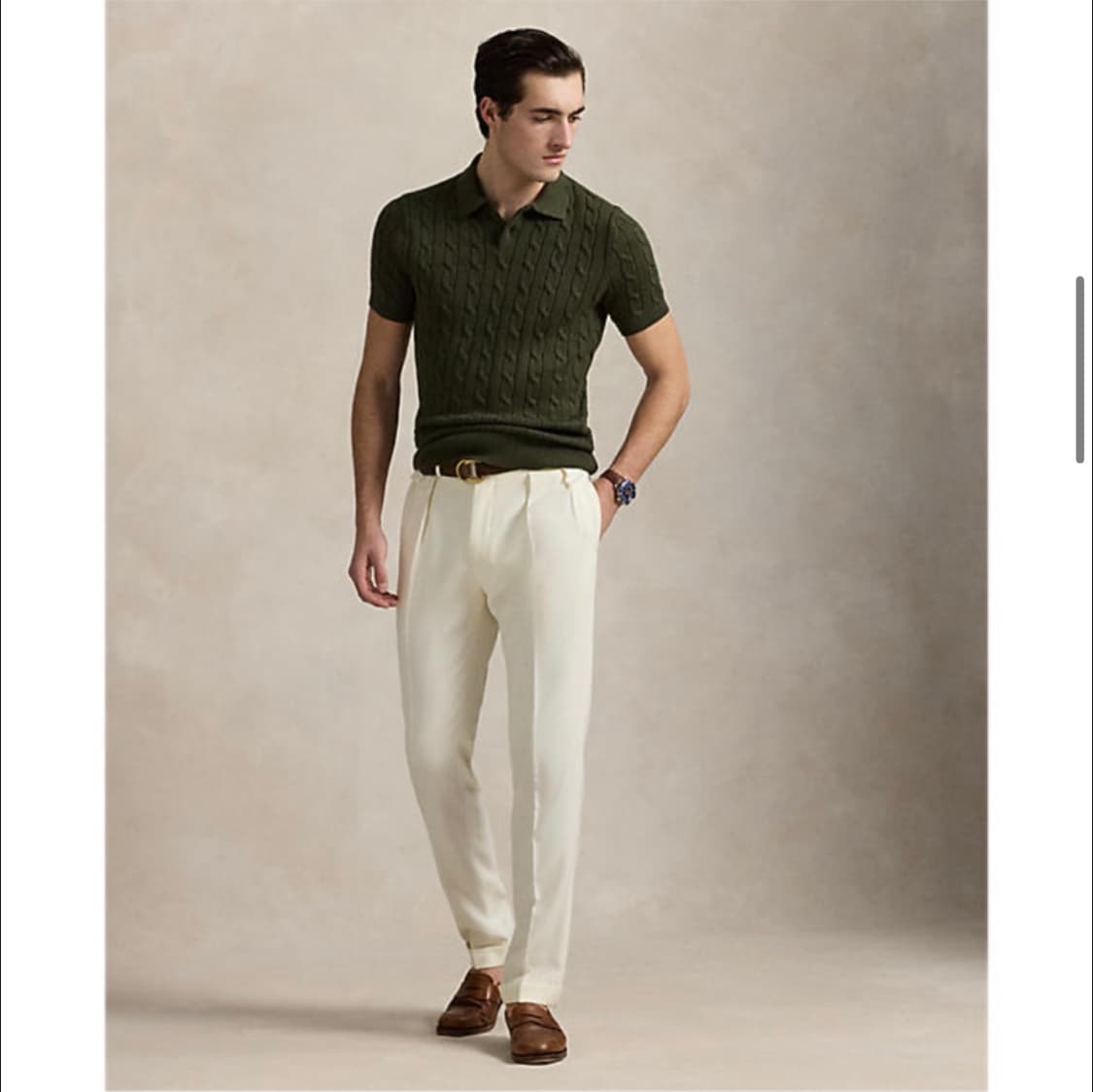 폴로/ 케이블 니트 반팔 카키/ XL 상품이미지3