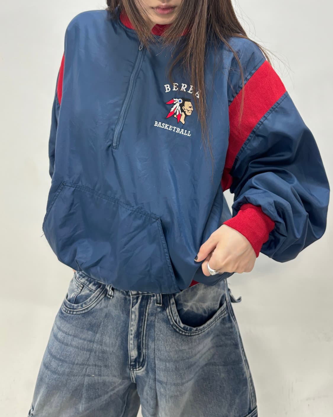 90s 올드스쿨 네이비레드 배색 아노락웜업 상품이미지2