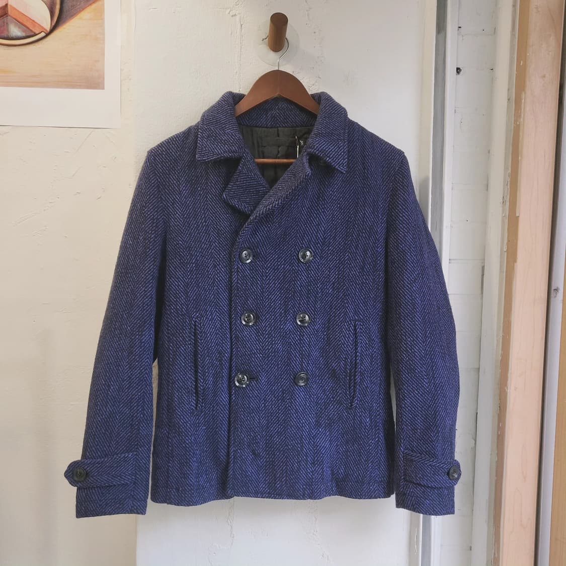 FUGA 블루 헤링본 누빔 피코트 상품이미지2