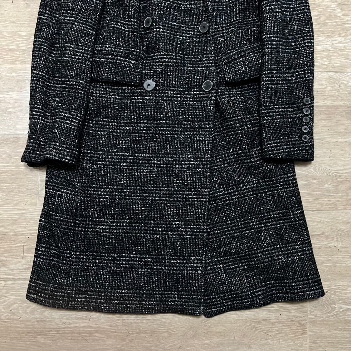 자라 여성 모직 비스코스 헤링본 더블 코트 [블랙] XS/85 상품이미지3