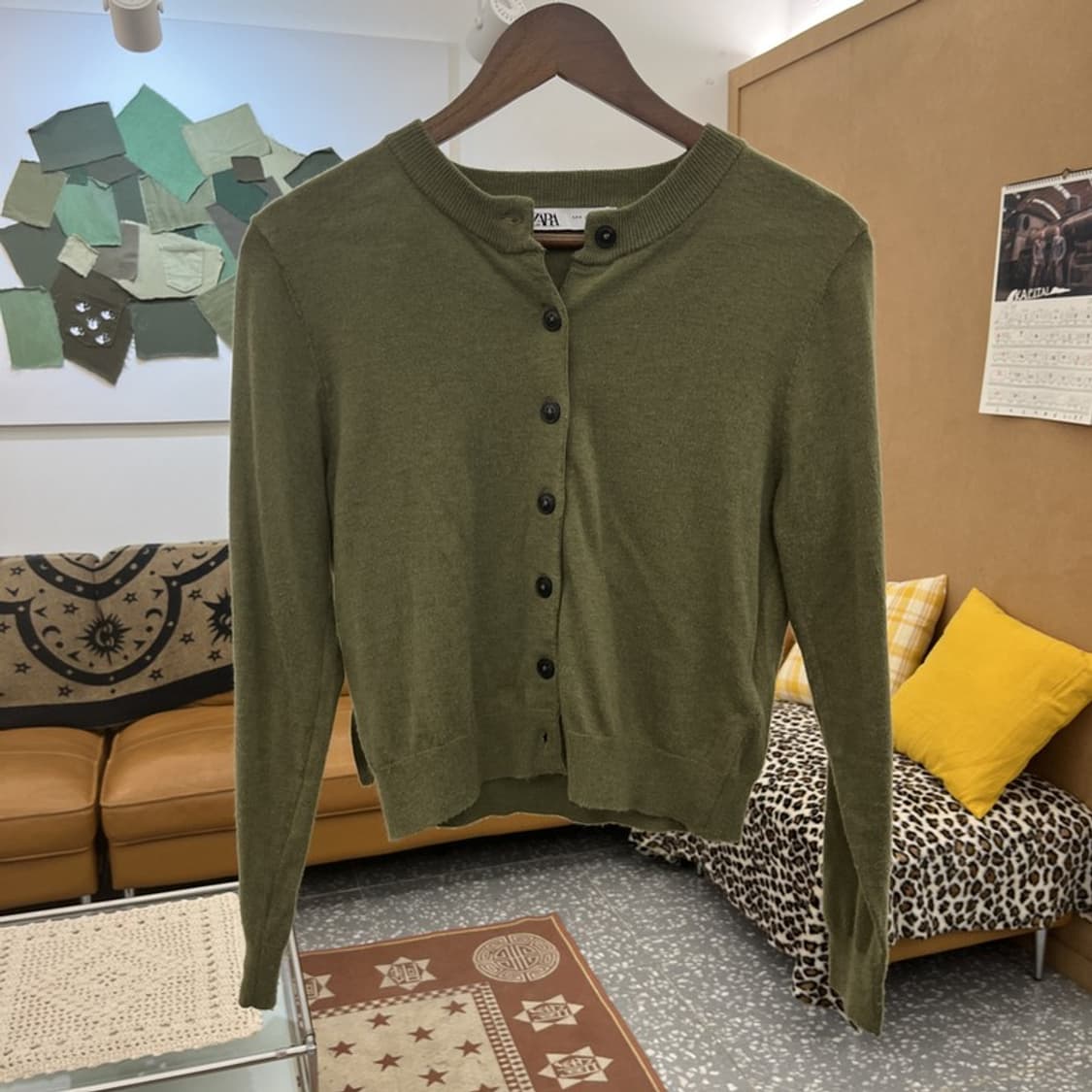 자라 세일러카라 말차카키 슬림 세미크롭 가디건 85 C10280 상품이미지3