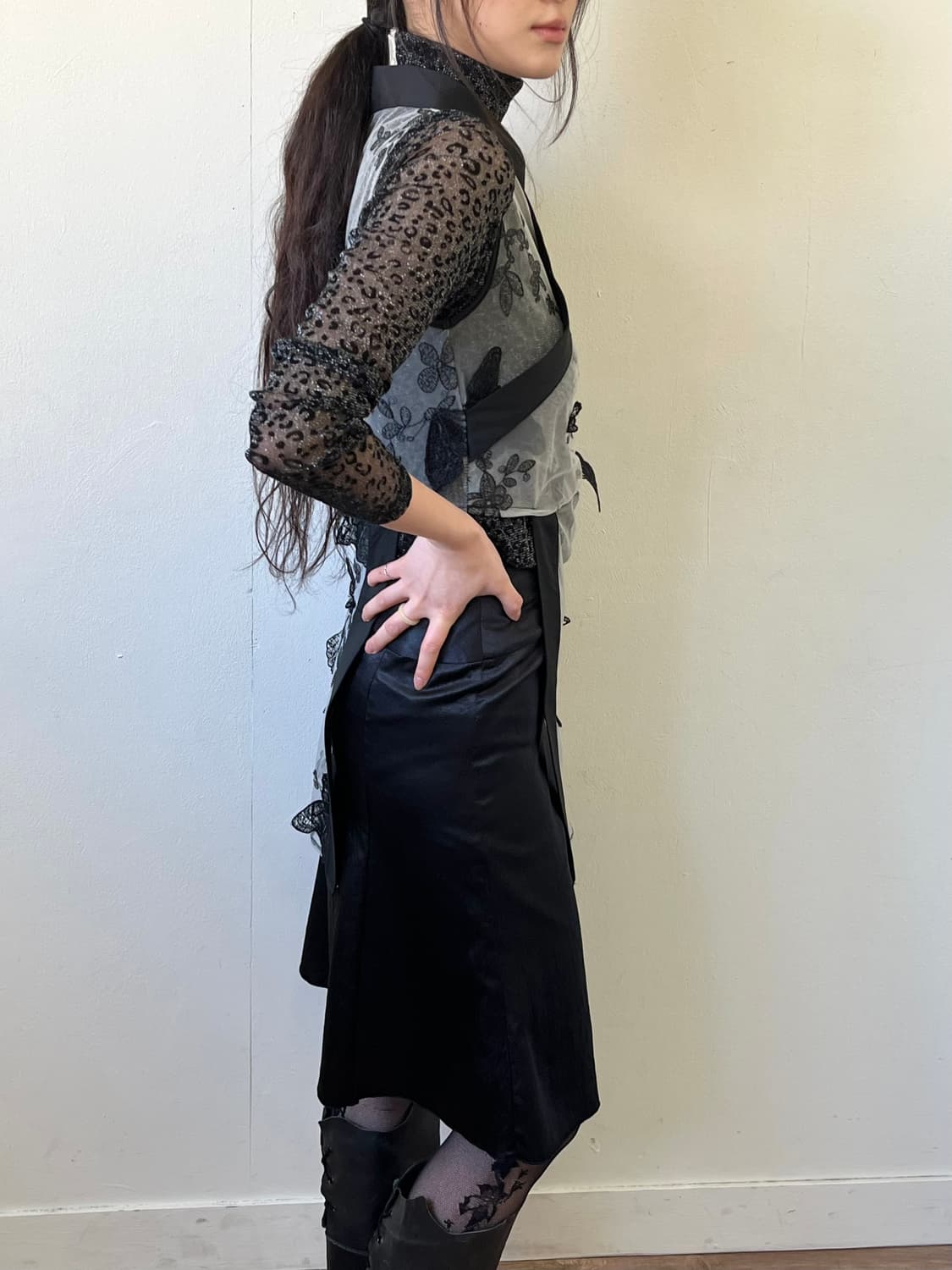 Japan vtg 버터플라이 시스루 베스트 상품이미지5