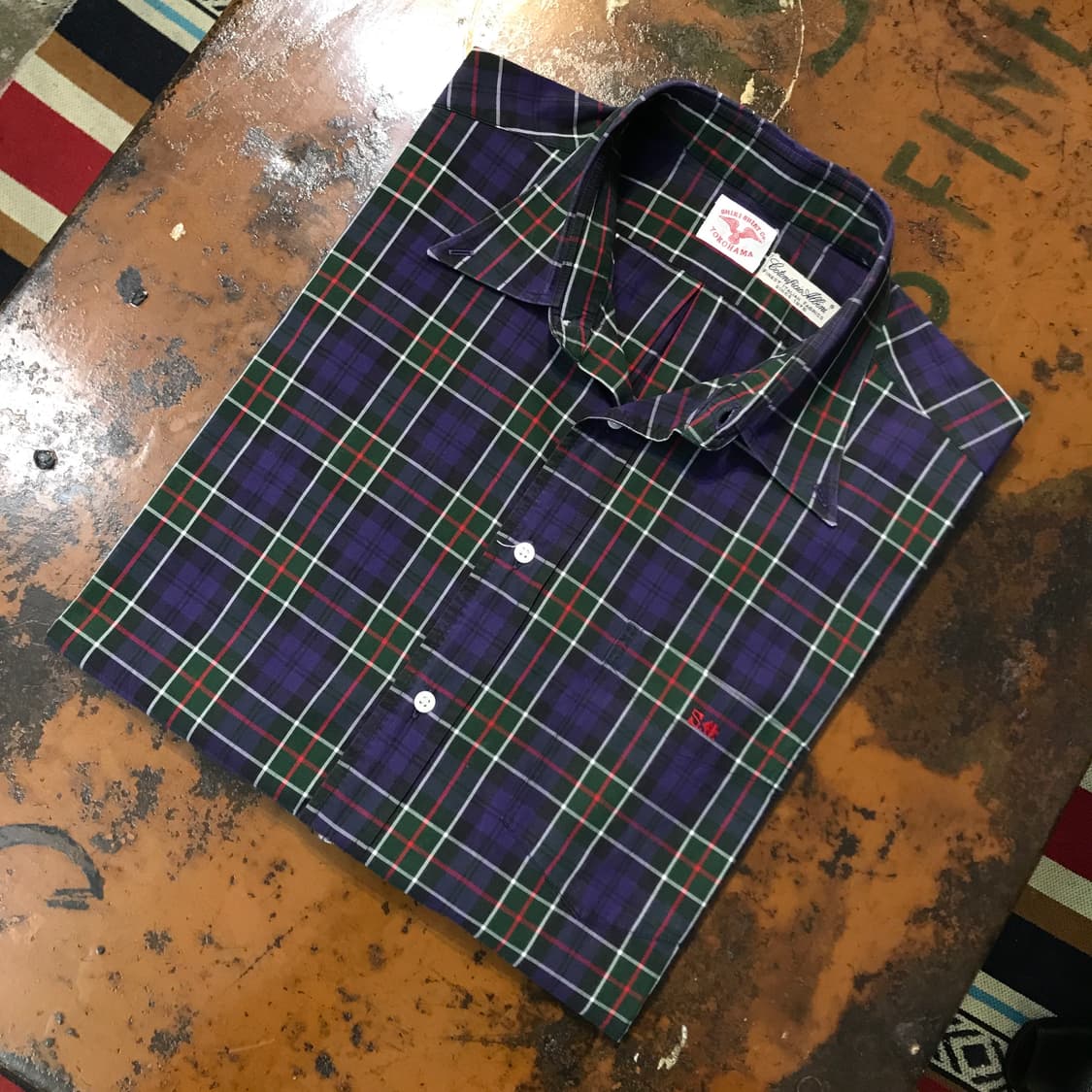 Japan vtg 퍼플 타탄 체크 코튼 셔츠 남성 97 여성 55 66 상품이미지1