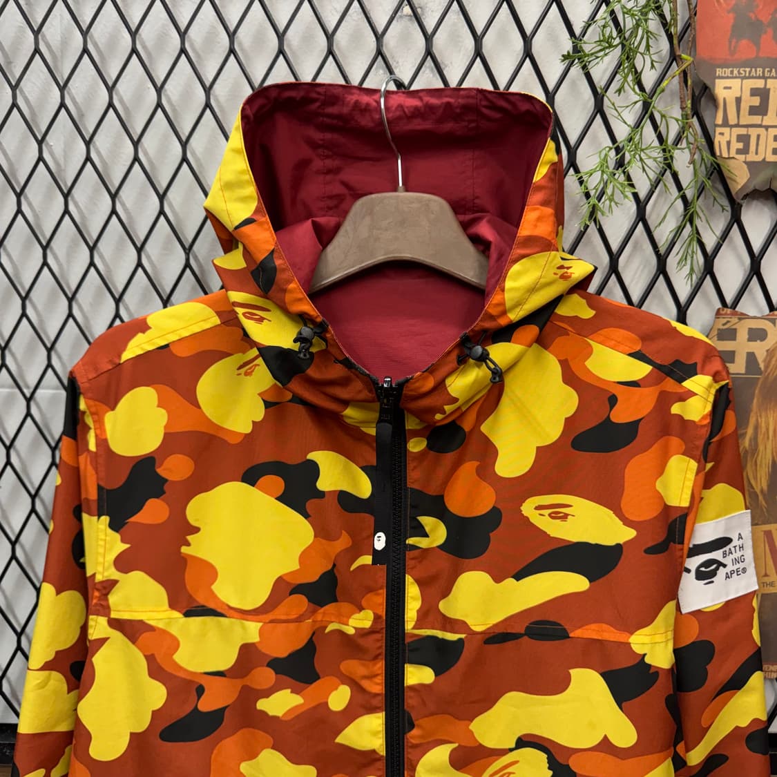 베이프 리버시블 퍼스트 카모 후드 집업 바람막이 레드 오렌지 상품이미지5