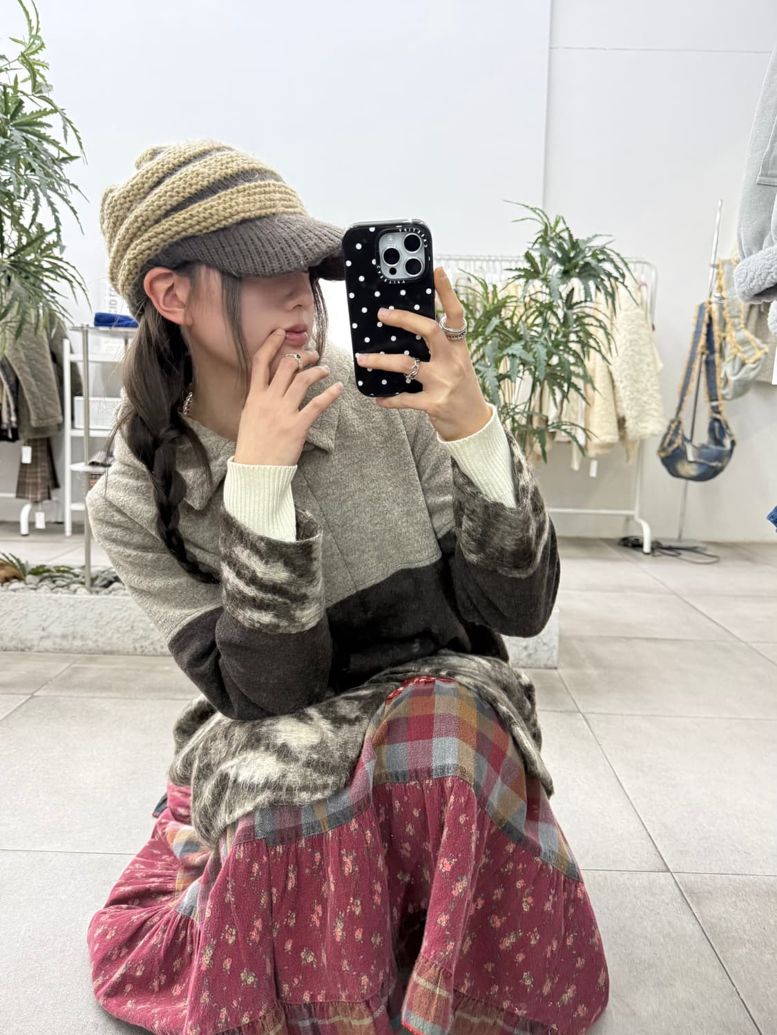 JPN chamois v 모헤어 브라운 배색 후드 하프코트 숏코트 상품이미지1