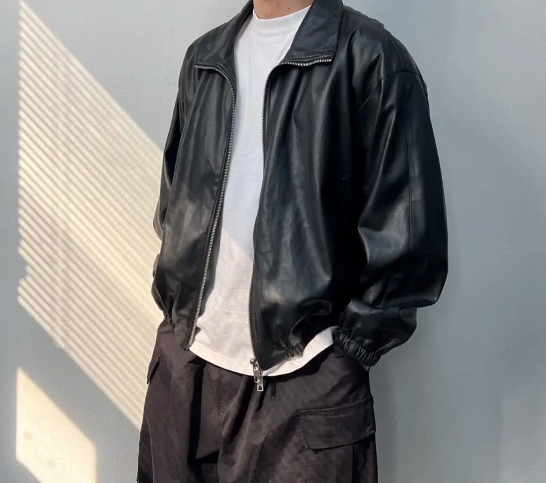 투웨이 오버핏 가죽 레더 자켓  상품이미지1