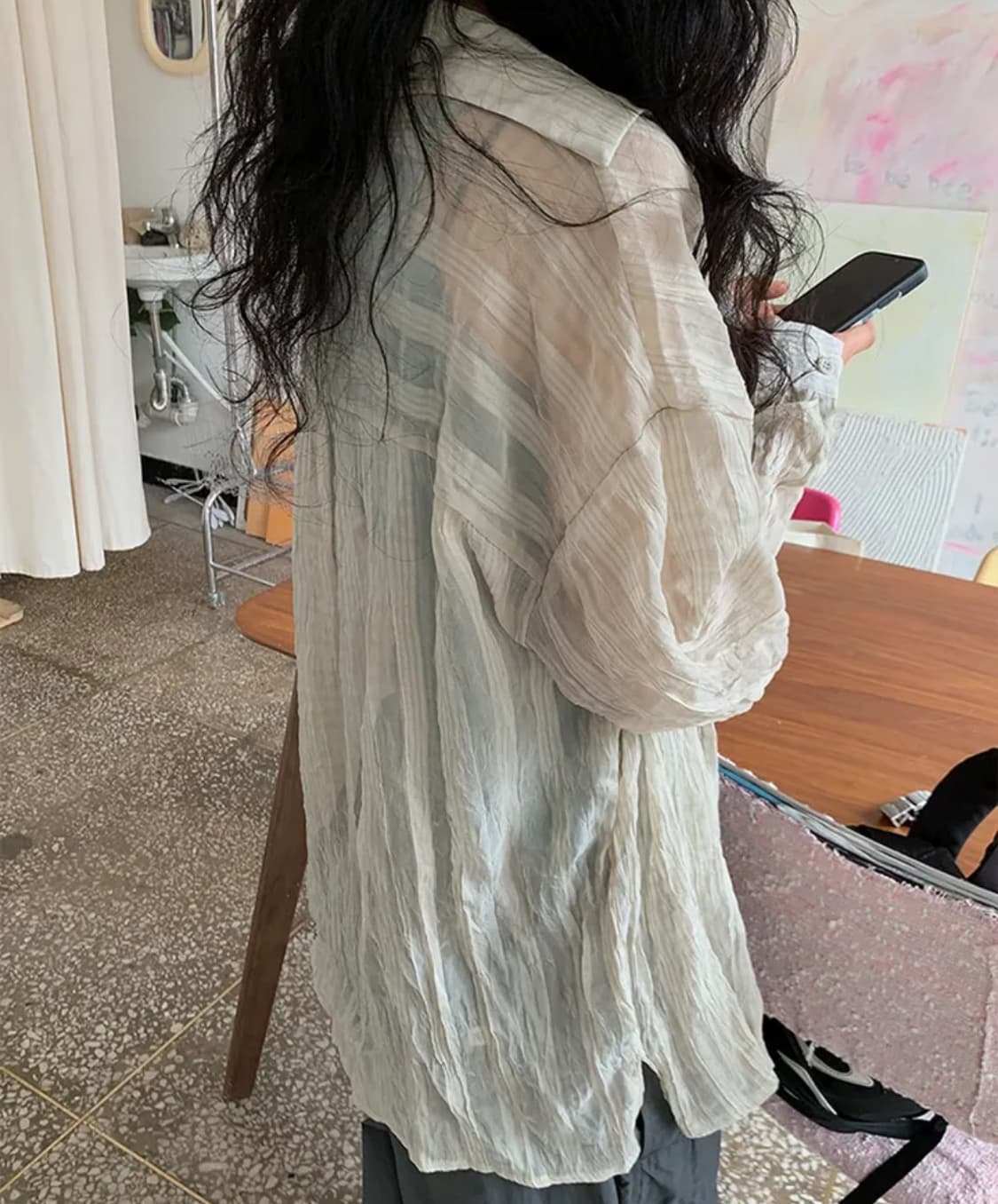 시스루 베이지 셔츠 상품이미지1