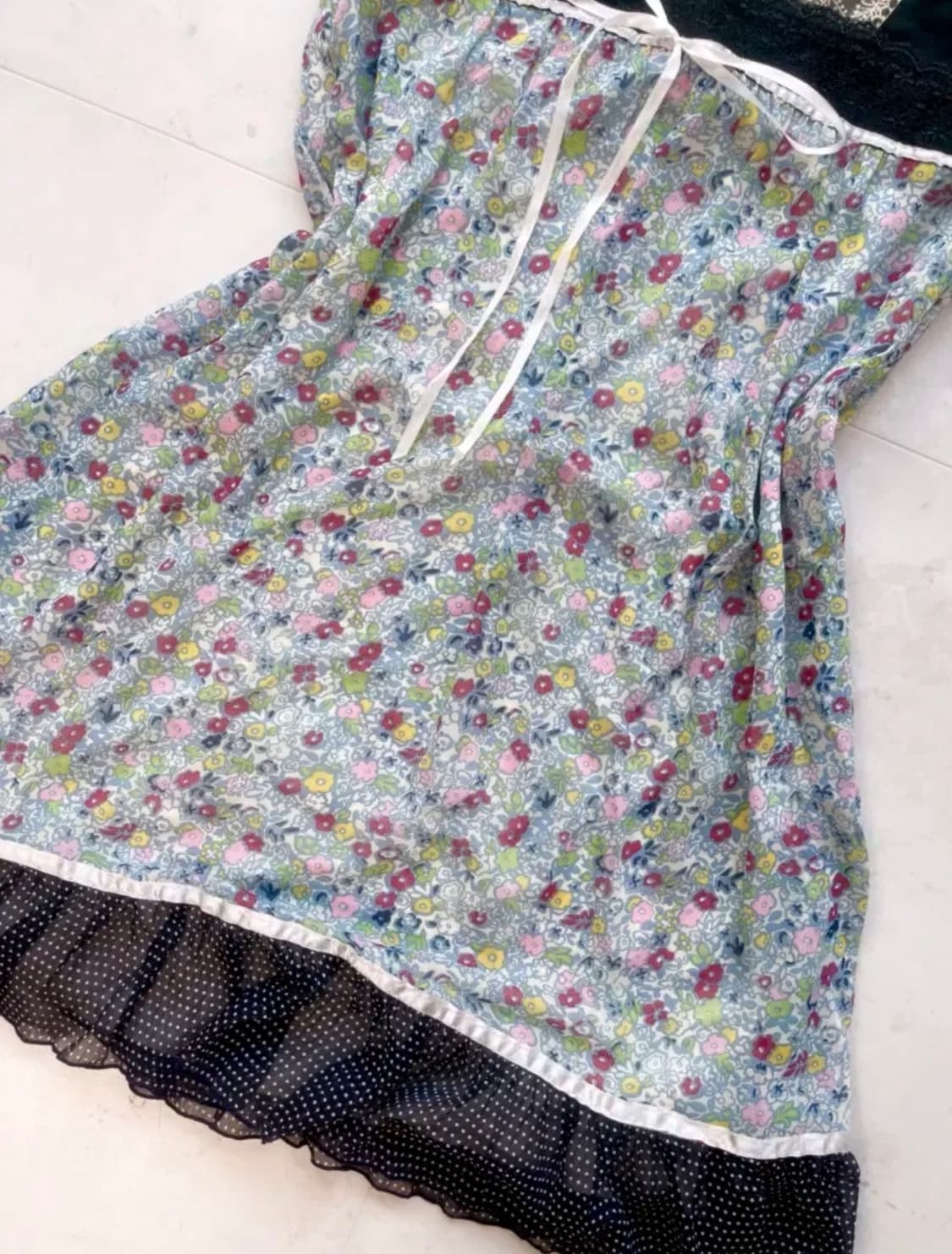 일본빈티지 플로럴 도트 페어리 모리 원피스 상품이미지3