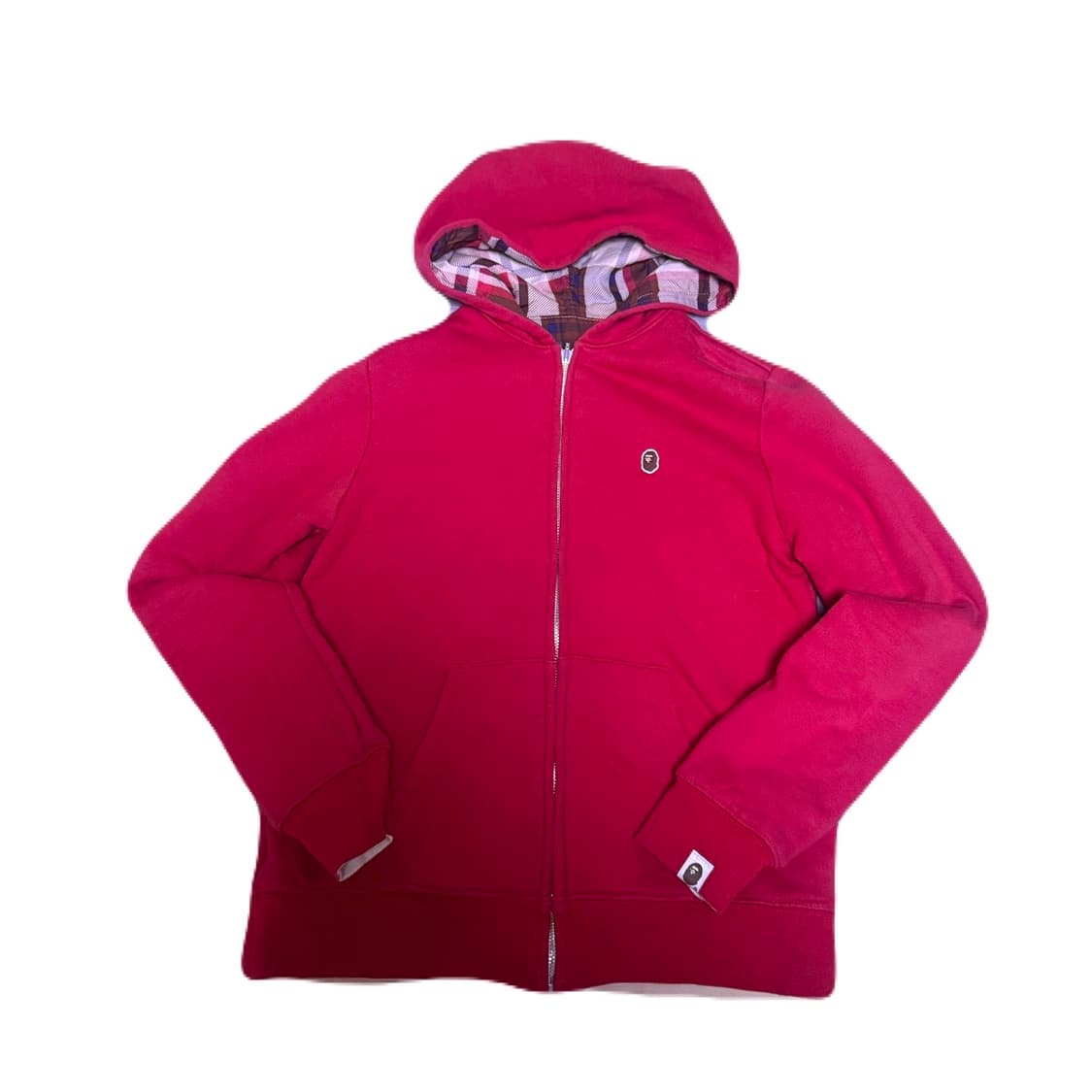 베이프 체크 레드 리버시블 후드집업 상품이미지2