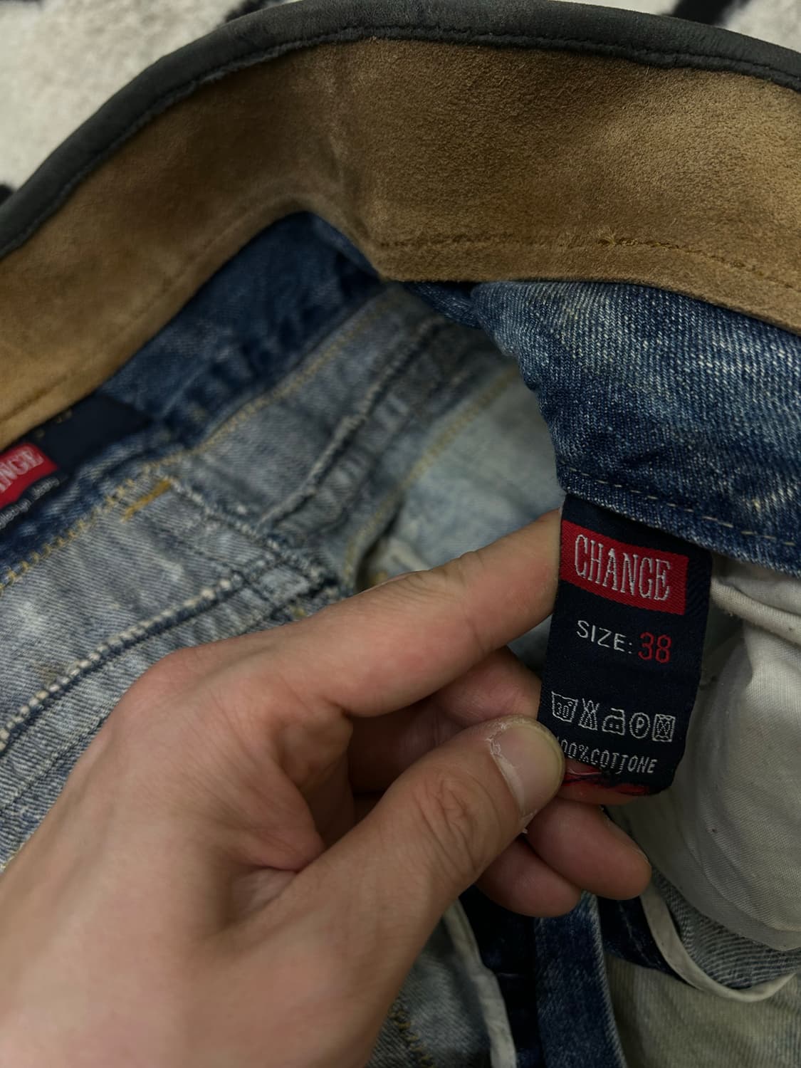 [38]빈티지 가죽 디테일 할리데이비슨 패치워크 데미지 데님 팬츠 상품이미지6