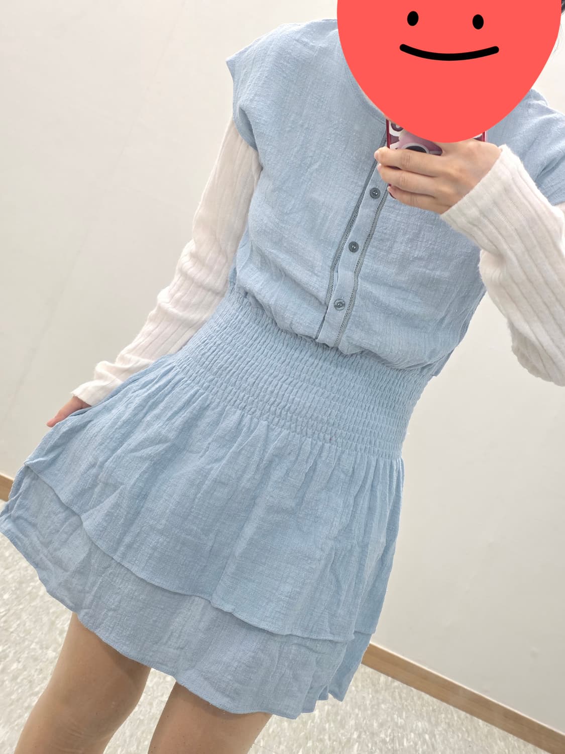 빈티지)하늘린넨 여름니혼모리걸 로맨틱 밴딩민소매 레이어드 캉캉원피스 상품이미지1