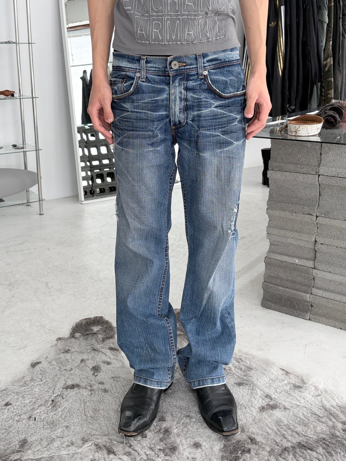 2000‘s 아르마니 크랙 워시드 데님 팬츠 상품이미지1